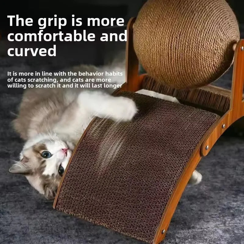 Wooden 2-in-1 Cat Scratcher with Ferris Wheel and Sisal Ball
