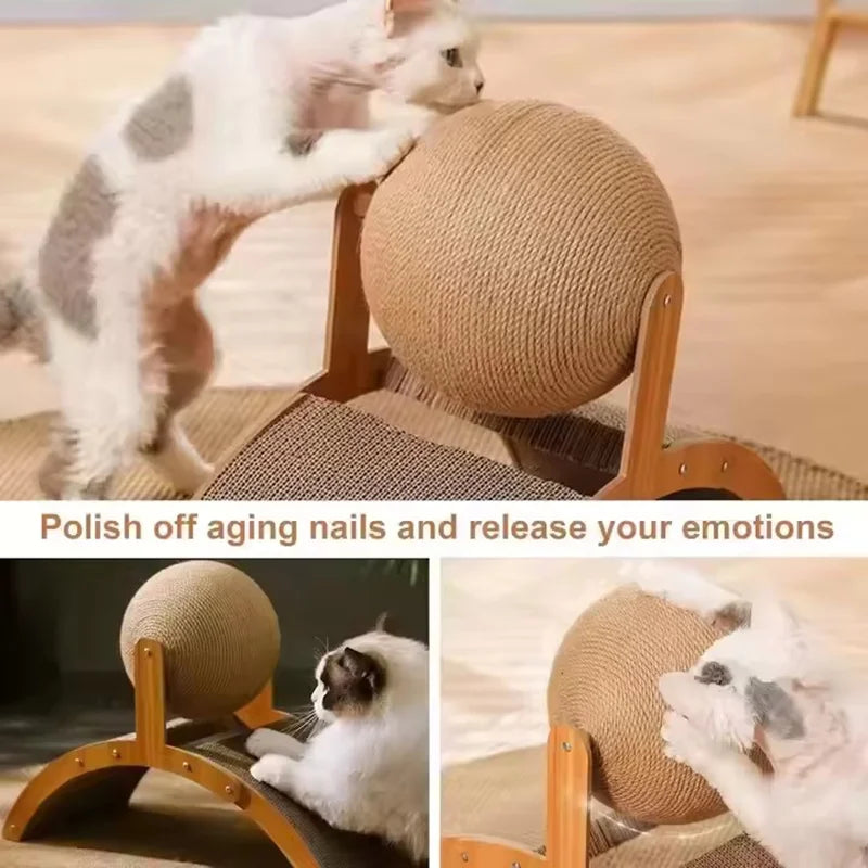 Wooden 2-in-1 Cat Scratcher with Ferris Wheel and Sisal Ball