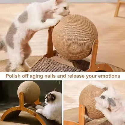 Wooden 2-in-1 Cat Scratcher with Ferris Wheel and Sisal Ball