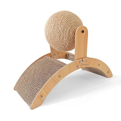 Wooden 2-in-1 Cat Scratcher with Ferris Wheel and Sisal Ball