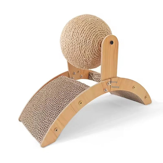 Wooden 2-in-1 Cat Scratcher with Ferris Wheel and Sisal Ball